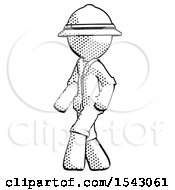 Poster, Art Print Of Halftone Explorer Ranger Man Man Walking Turned Left Front View