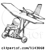 Halftone Design Mascot Woman In Ultralight Aircraft Top Side View