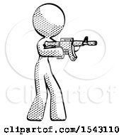 Poster, Art Print Of Halftone Design Mascot Woman Shooting Automatic Assault Weapon