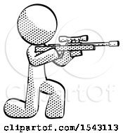 Poster, Art Print Of Halftone Design Mascot Man Kneeling Shooting Sniper Rifle