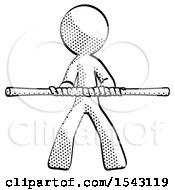 Poster, Art Print Of Halftone Design Mascot Man Bo Staff Kung Fu Defense Pose