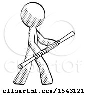 Poster, Art Print Of Halftone Design Mascot Man Holding Bo Staff In Sideways Defense Pose