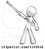 Poster, Art Print Of Halftone Design Mascot Woman Bo Staff Pointing Up Pose