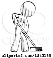 Halftone Design Mascot Man Cleaning Services Janitor Sweeping Side View