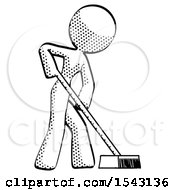 Halftone Design Mascot Woman Cleaning Services Janitor Sweeping Side View