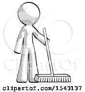 Halftone Design Mascot Man Standing With Industrial Broom