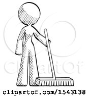 Halftone Design Mascot Woman Standing With Industrial Broom