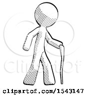 Halftone Design Mascot Man Walking With Hiking Stick