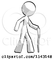 Halftone Design Mascot Woman Walking With Hiking Stick