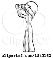 Poster, Art Print Of Halftone Design Mascot Woman Looking Through Binoculars To The Left