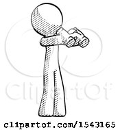 Halftone Design Mascot Man Holding Binoculars Ready To Look Right by Leo Blanchette