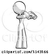 Poster, Art Print Of Halftone Design Mascot Woman Holding Binoculars Ready To Look Right