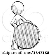 Poster, Art Print Of Halftone Design Mascot Woman Standing Beside Large Compass