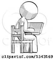 Poster, Art Print Of Halftone Design Mascot Woman Using Laptop Computer While Sitting In Chair View From Back