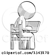 Poster, Art Print Of Halftone Design Mascot Man Using Laptop Computer While Sitting In Chair View From Back