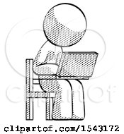 Poster, Art Print Of Halftone Design Mascot Man Using Laptop Computer While Sitting In Chair Angled Right