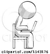 Poster, Art Print Of Halftone Design Mascot Man Using Laptop Computer While Sitting In Chair View From Side