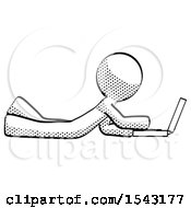 Poster, Art Print Of Halftone Design Mascot Man Using Laptop Computer While Lying On Floor Side View