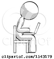 Poster, Art Print Of Halftone Design Mascot Woman Using Laptop Computer While Sitting In Chair View From Side