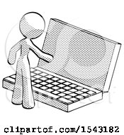 Halftone Design Mascot Woman Using Large Laptop Computer by Leo Blanchette