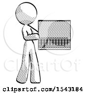 Poster, Art Print Of Halftone Design Mascot Woman Holding Laptop Computer Presenting Something On Screen