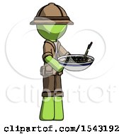 Poster, Art Print Of Green Explorer Ranger Man Holding Noodles Offering To Viewer