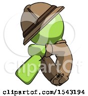 Green Explorer Ranger Man Sitting With Head Down Facing Sideways Left