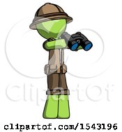 Green Explorer Ranger Man Holding Binoculars Ready To Look Right