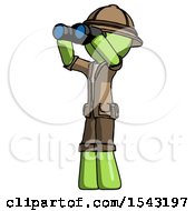 Poster, Art Print Of Green Explorer Ranger Man Looking Through Binoculars To The Left