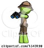 Green Explorer Ranger Man Holding Binoculars Ready To Look Left