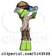 Poster, Art Print Of Green Explorer Ranger Man Looking Through Binoculars To The Right