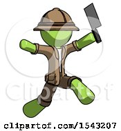Poster, Art Print Of Green Explorer Ranger Man Psycho Running With Meat Cleaver