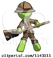 Green Explorer Ranger Man Broom Fighter Defense Pose