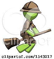 Poster, Art Print Of Green Explorer Ranger Man Flying On Broom