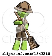 Green Explorer Ranger Man Sweeping Area With Broom