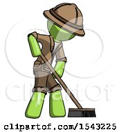 Green Explorer Ranger Man Cleaning Services Janitor Sweeping Side View