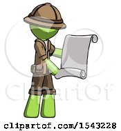 Poster, Art Print Of Green Explorer Ranger Man Holding Blueprints Or Scroll
