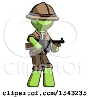 Poster, Art Print Of Green Explorer Ranger Man Tommy Gun Gangster Shooting Pose