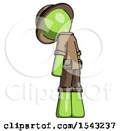 Poster, Art Print Of Green Explorer Ranger Man Depressed With Head Down Back To Viewer Left