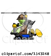 Green Explorer Ranger Man Flying In Gyrocopter Front Side Angle View