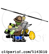 Green Explorer Ranger Man Flying In Gyrocopter Front Side Angle Top View