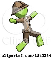 Poster, Art Print Of Green Explorer Ranger Man Running Away In Hysterical Panic Direction Right