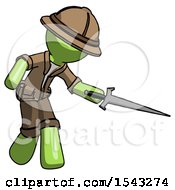 Poster, Art Print Of Green Explorer Ranger Man Sword Pose Stabbing Or Jabbing