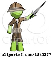 Poster, Art Print Of Green Explorer Ranger Man Holding Sword In The Air Victoriously