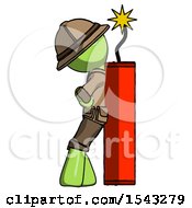Poster, Art Print Of Green Explorer Ranger Man Leaning Against Dynimate Large Stick Ready To Blow