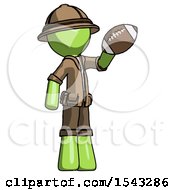Green Explorer Ranger Man Holding Football Up