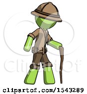 Poster, Art Print Of Green Explorer Ranger Man Walking With Hiking Stick