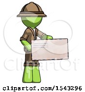 Poster, Art Print Of Green Explorer Ranger Man Presenting Large Envelope
