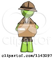 Poster, Art Print Of Green Explorer Ranger Man Holding Box Sent Or Arriving In Mail