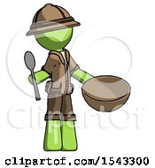Poster, Art Print Of Green Explorer Ranger Man With Empty Bowl And Spoon Ready To Make Something